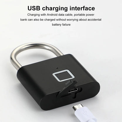 Smart Fingerprint Padlock Outdoor Security Protection Metal Rainproof Keyless Electronic Door Lock USB Charged Anti-Thief