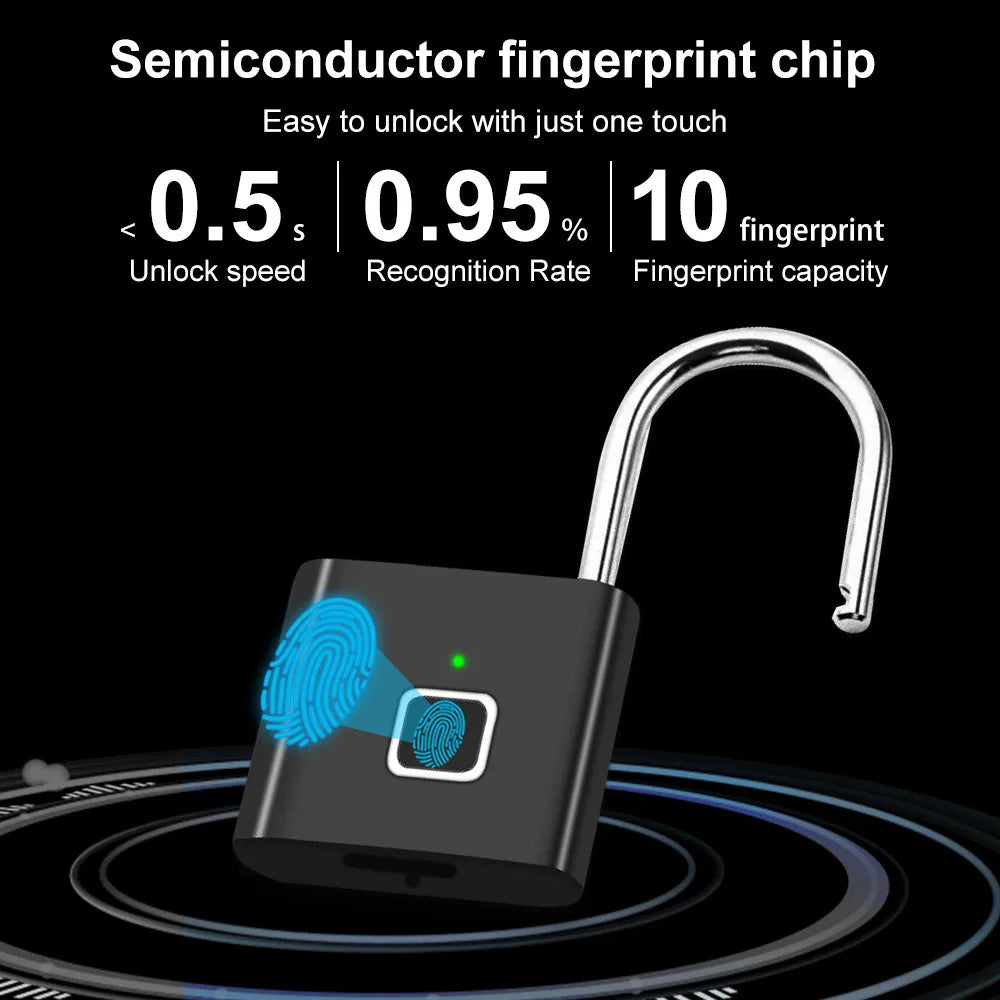 Smart Fingerprint Padlock Outdoor Security Protection Metal Rainproof Keyless Electronic Door Lock USB Charged Anti-Thief