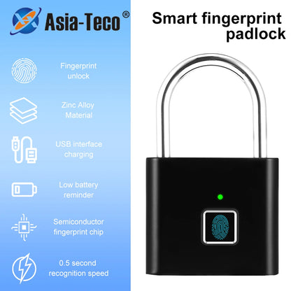 Smart Fingerprint Padlock Outdoor Security Protection Metal Rainproof Keyless Electronic Door Lock USB Charged Anti-Thief